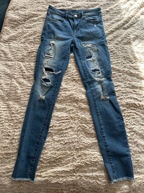 American Eagle Outfitters Distressed Skinny Jeans - Blue Wash